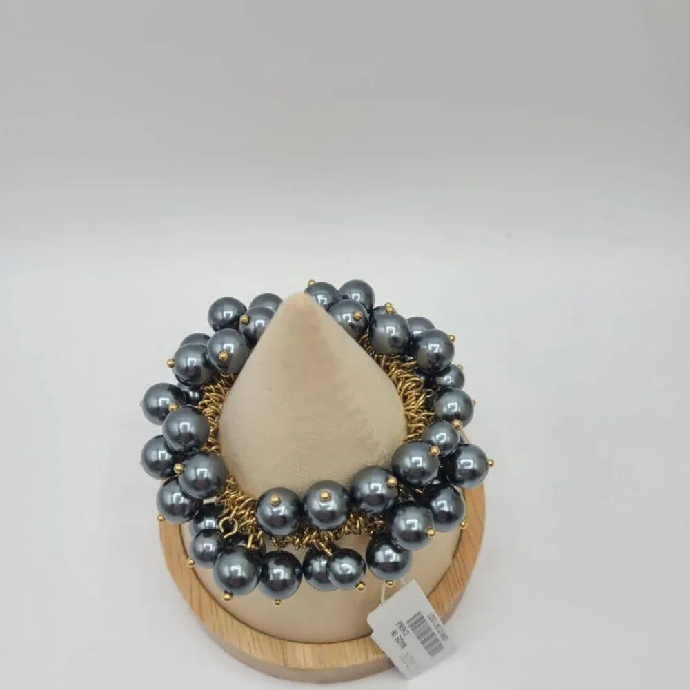 J Crew Black Pearl Gold Tone Stretch Bracelet NWT!  NEW! IN BOX!